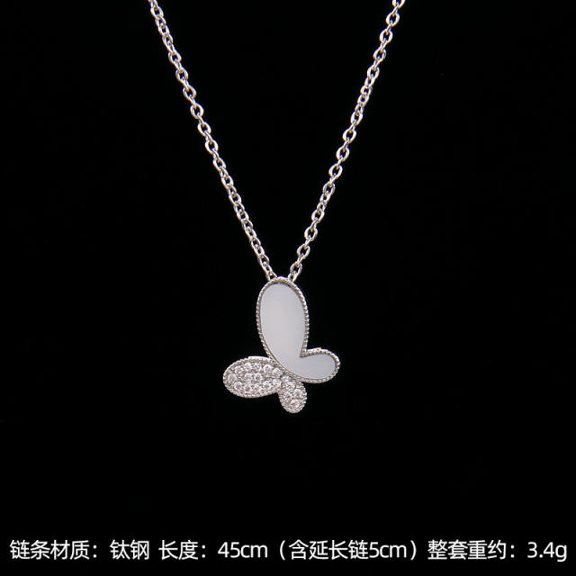 Silver color diamond butterfly stainless steel chain dainty necklace