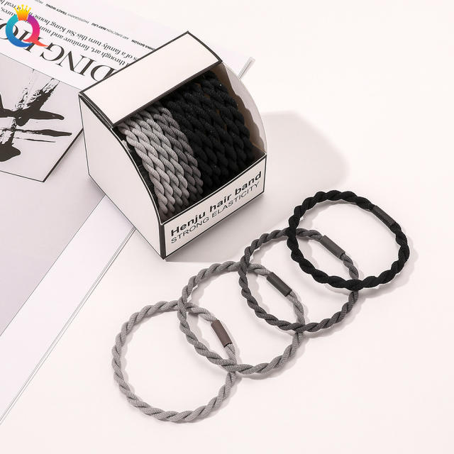 8pcs/10pcs/12pcs  Black white color series basic hair ties set with box