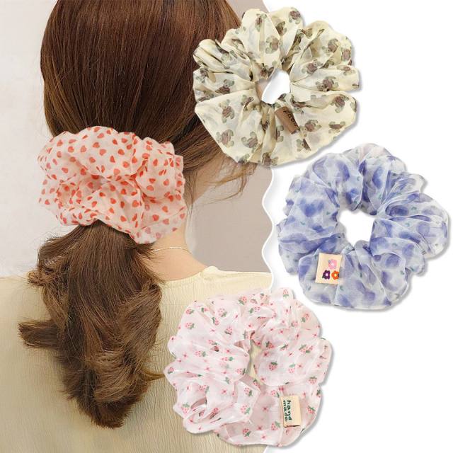 Spring summer oversized floral pattern chiffon scrunchies
