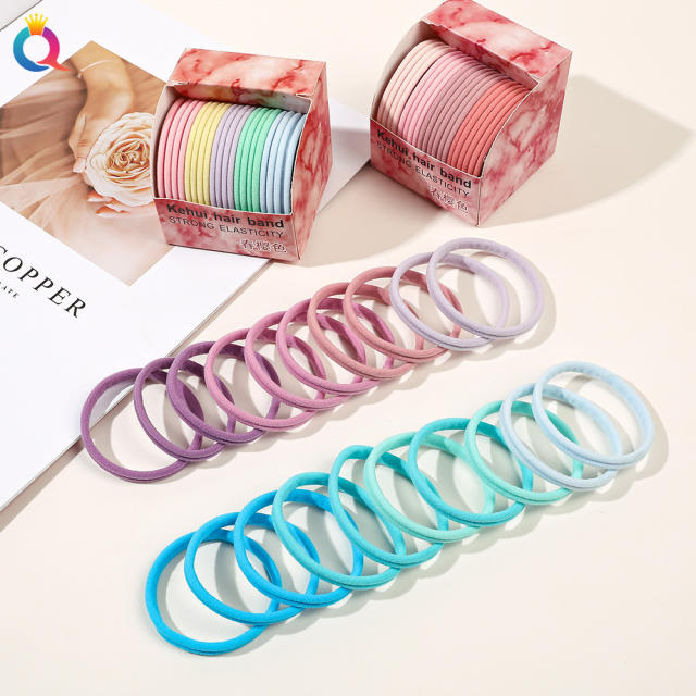 10pcs plain color high elastic hair ties set with box