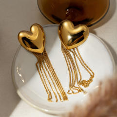 18KG chunky heart chain tassel stainless steel earrings