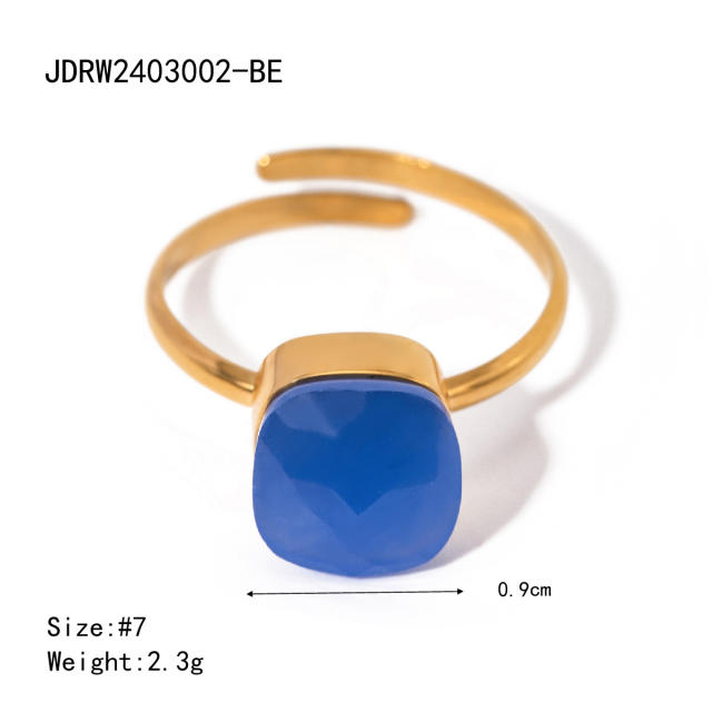 18KG spring summer candy color resin statement stainless steel finger rings