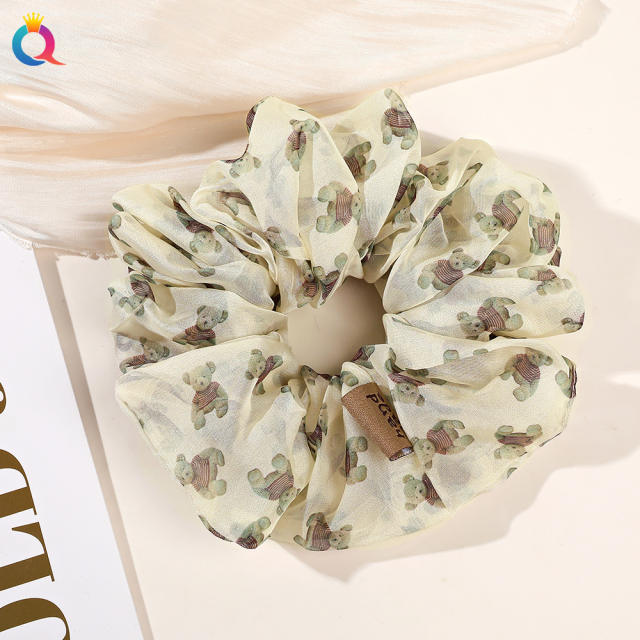 Spring summer oversized floral pattern chiffon scrunchies