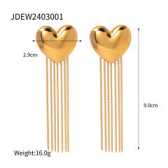 18KG chunky heart chain tassel stainless steel earrings
