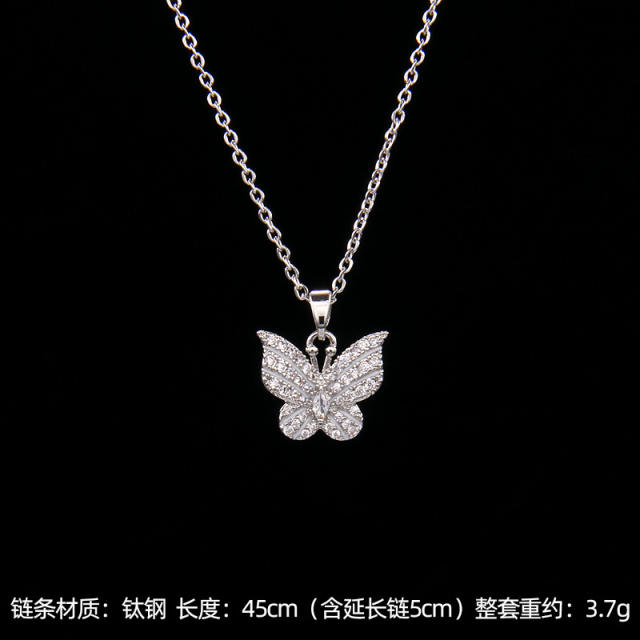 Silver color diamond butterfly stainless steel chain dainty necklace