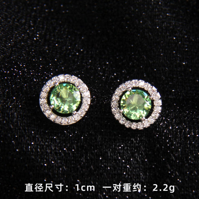 Delicate colorful cubic zircon easy match gold plated copper studs earrings