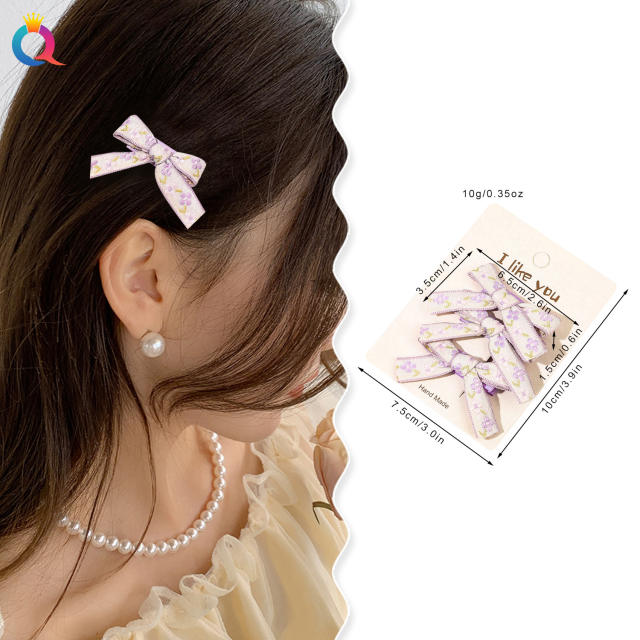 3pcs spring summer floral pattern bow duckbill hair clips set