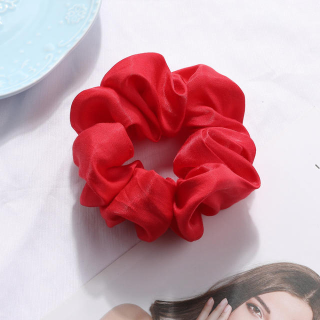 Summer plain color easy match satin scrunchies