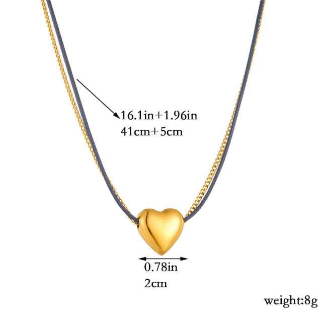 Vintage mix color chain heart charm stainless steel necklace