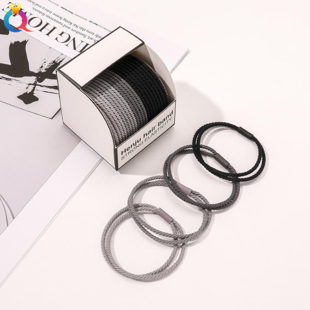 8pcs/10pcs/12pcs  Black white color series basic hair ties set with box