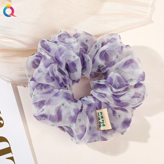 Spring summer oversized floral pattern chiffon scrunchies