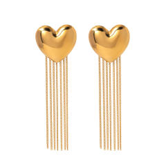 18KG chunky heart chain tassel stainless steel earrings