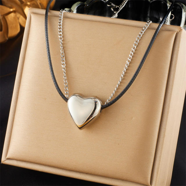 Vintage mix color chain heart charm stainless steel necklace