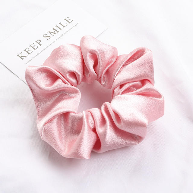 Summer plain color easy match satin scrunchies