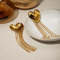 18KG chunky heart chain tassel stainless steel earrings
