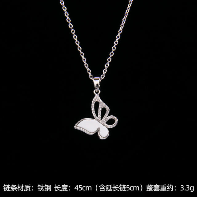 Silver color diamond butterfly stainless steel chain dainty necklace