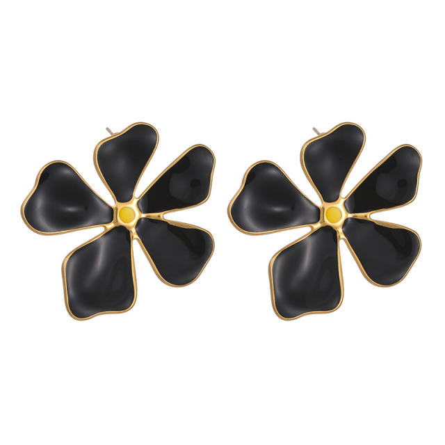 Summer color enamel petal flower stainless steel studs earrings