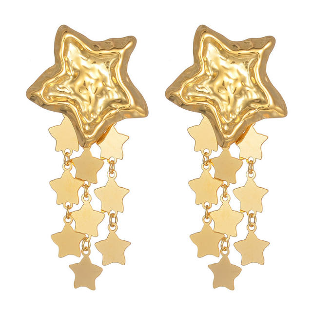 Personality chunky star chain tassel stainless steel earrings