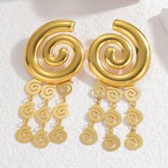 Vintage chain tassel sprial shape stainless steel dangle earrings chunky earrings