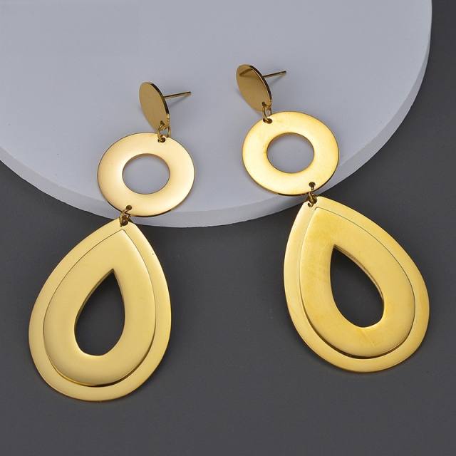 Geometric drop shape stainless steel dangle earrings
