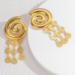 Vintage chain tassel sprial shape stainless steel dangle earrings chunky earrings