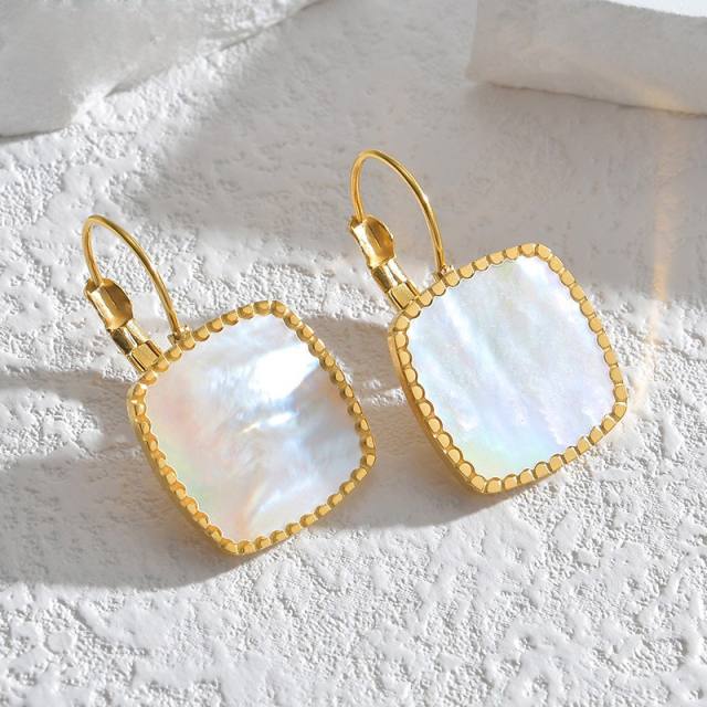 Elegant mother shell square stainless steel earrings