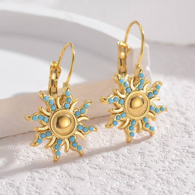 Vintage turquoise bead sun stainless steel earrings