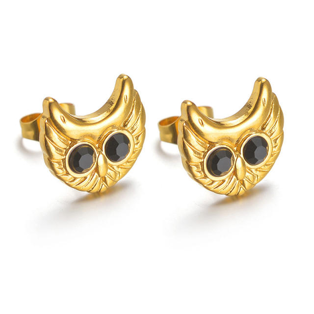 Cute owl stainless steel studs earrings