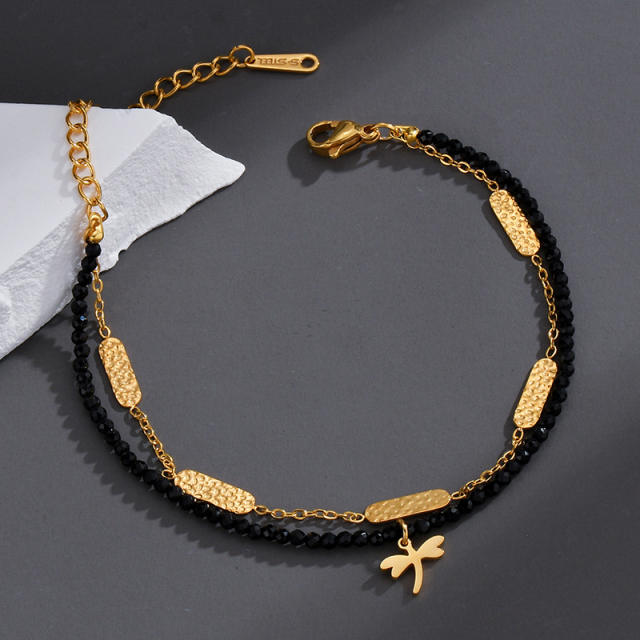 Unique black bead mix stainless steel chain bracelet