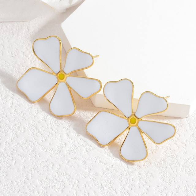 Summer color enamel petal flower stainless steel studs earrings