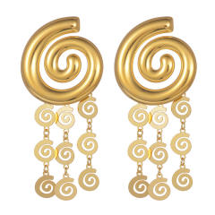 Vintage chain tassel sprial shape stainless steel dangle earrings chunky earrings