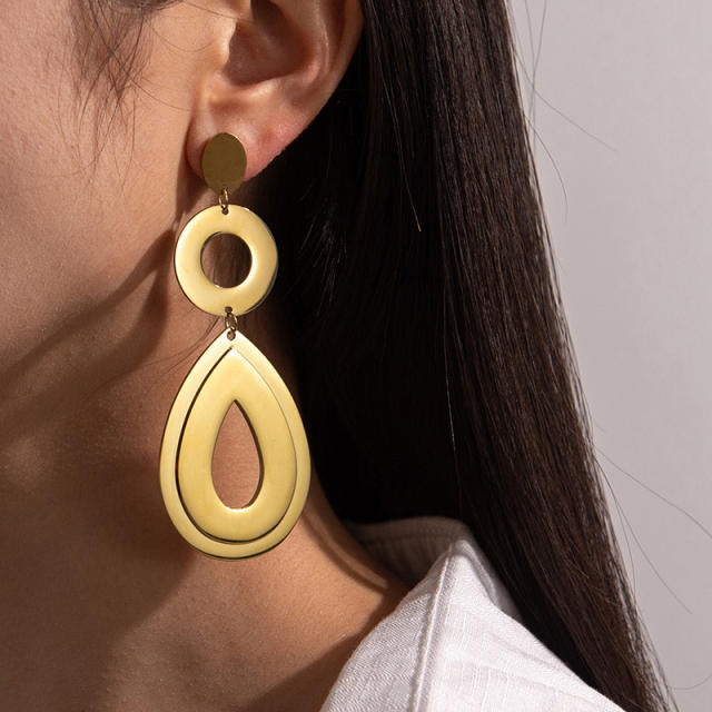 Geometric drop shape stainless steel dangle earrings