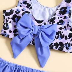 Popular leopard grain purple color two piece swimsuit for kids