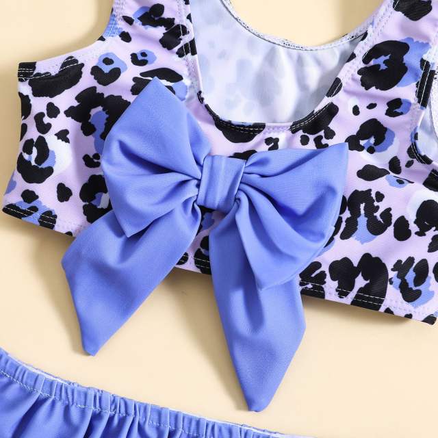 Popular leopard grain purple color two piece swimsuit for kids