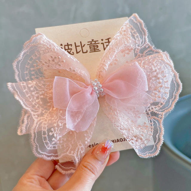 Spring design lace bow hair clips for kids