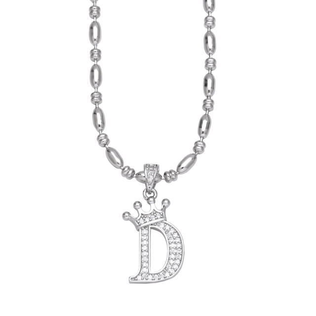 Hiphop diamond initial letter pendant copper necklace