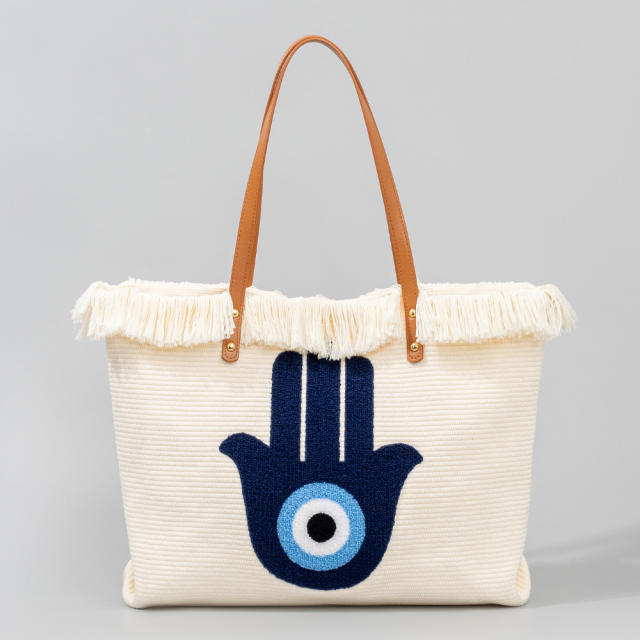 Boho evil eye canvas large beach tote bag