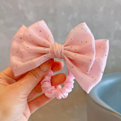 Spring plain color satin bow pearl beaded hair clips for kids