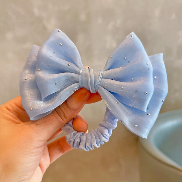 Spring plain color satin bow pearl beaded hair clips for kids