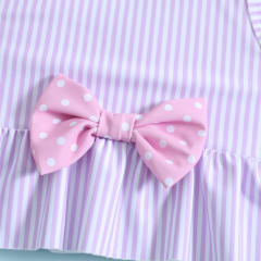 Sweet pink color striped polka dots two piece swimsuit for kids