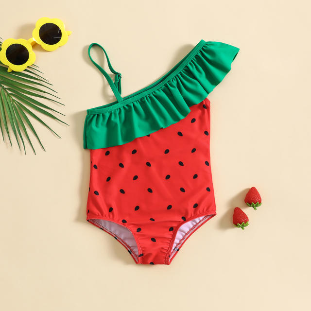 Cute summer watermelon pattern one piece swimsuit for kids