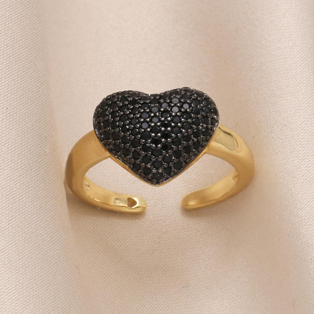 Luxury full diamond colorful heart gold plated copper finger rings