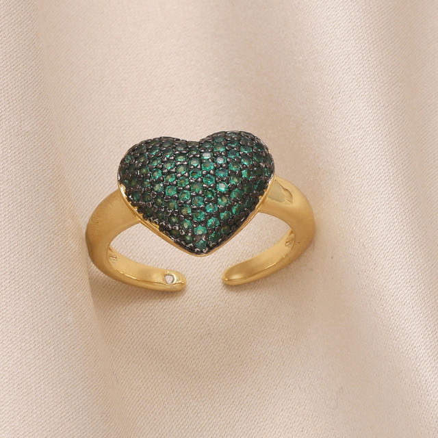 Luxury full diamond colorful heart gold plated copper finger rings