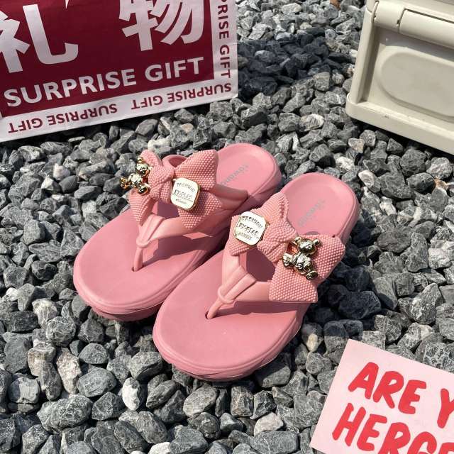 summer candy color EVA material bow flip flops slippers