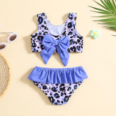 Popular leopard grain purple color two piece swimsuit for kids