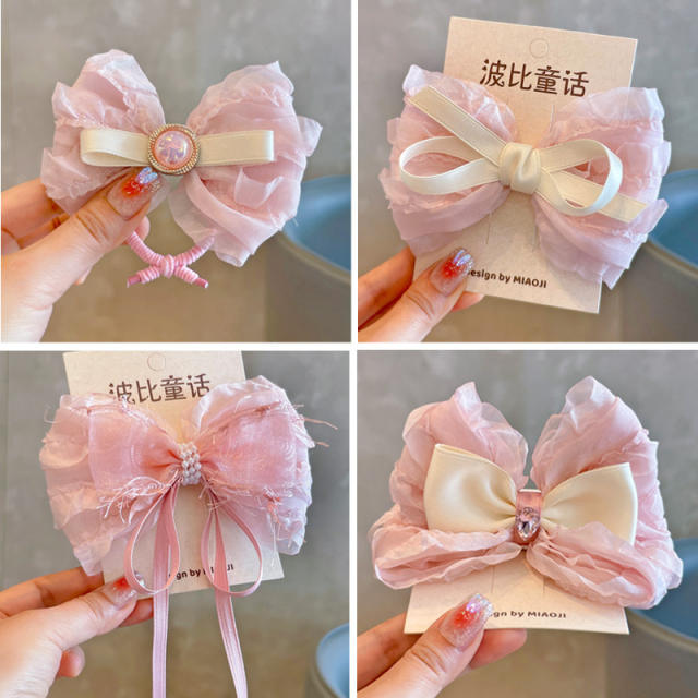 Korean fashion sweet pink bow hair clips for kids