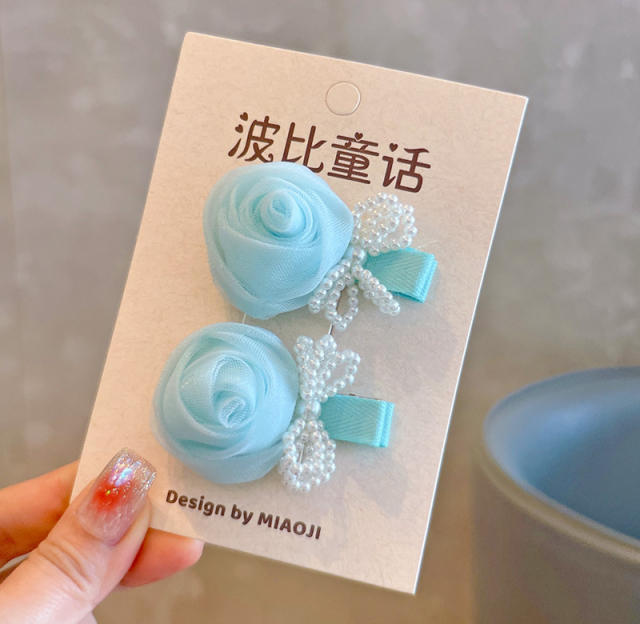 Spring fabric rose flower hair clips for kids