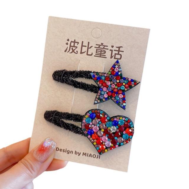 Delicate colorful diamond star heart snap hair clips for kids
