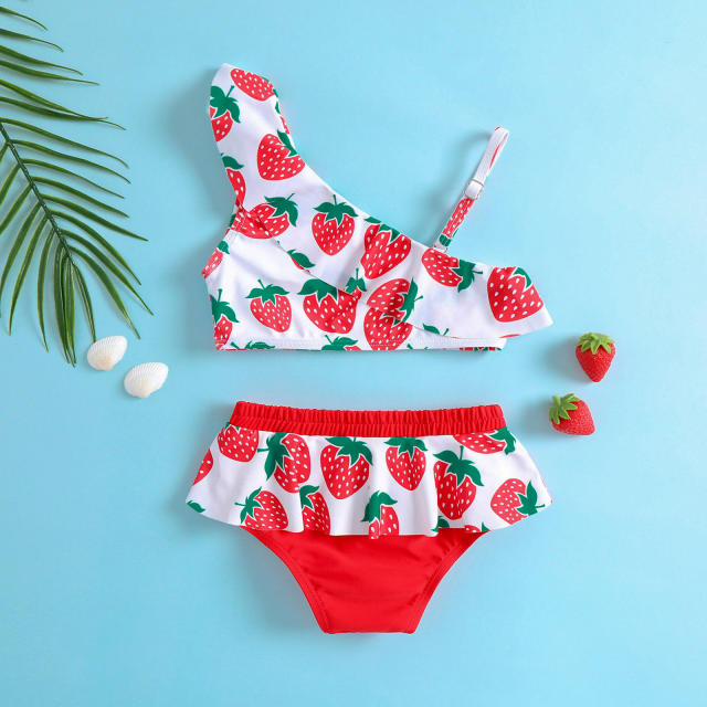 Cute strawberry pattern two piece swimsuit for kids