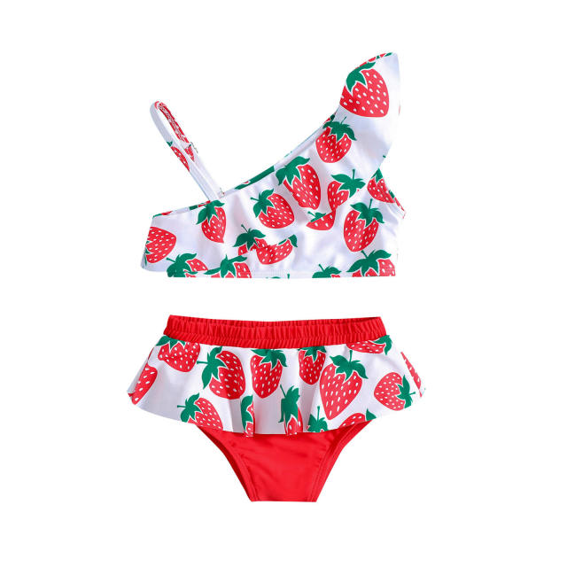 Cute strawberry pattern two piece swimsuit for kids
